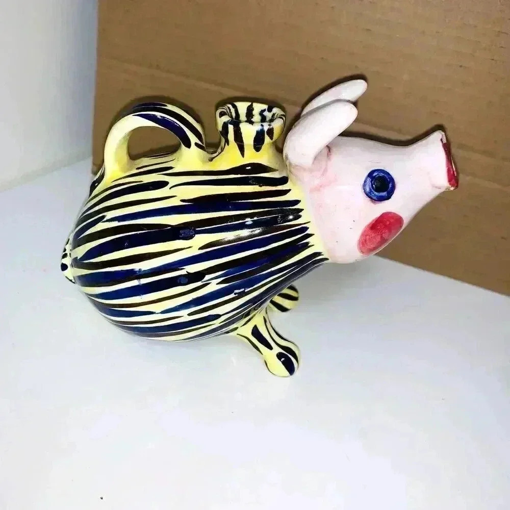 Vintage Hand Painted Ceramic Striped Pig Jug/Bottle Capodimonte Mark 55/984